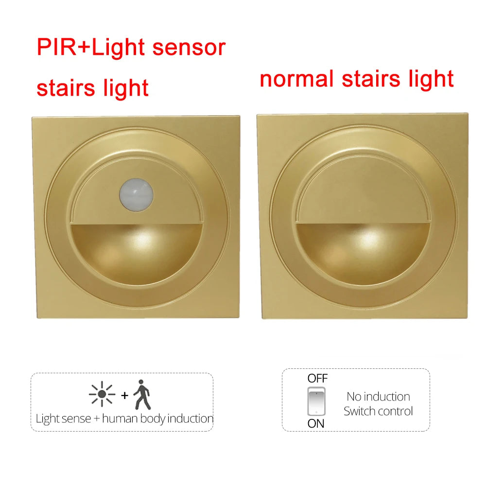 lumière murale led capteur pir moderne interrupteur noir blanc doré fixations vis