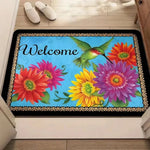 tapis d'entrée antidérapant oiseaux colorés moderne salon hall orange bleu violet vert blanc noir