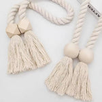 rideau boho chic ruban tissé chanvre beige clair pompon bois doux