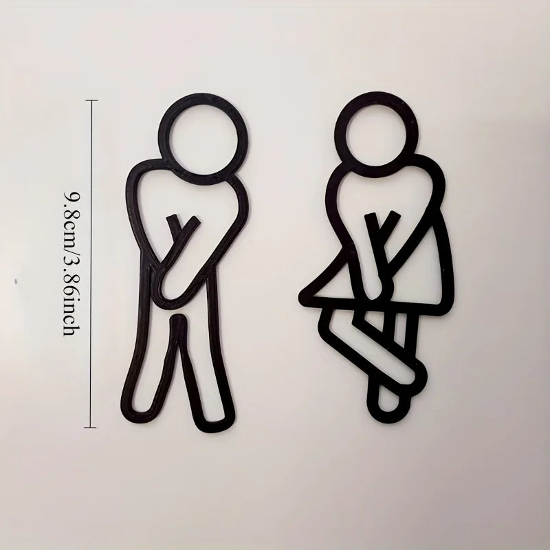 décorations minimalistes adhésives symboles toilettes noir silhouettes personnes porte wc salle bain