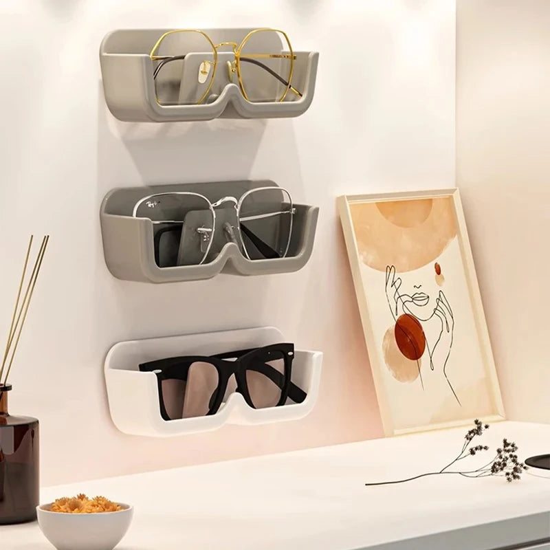 porte lunettes mural blanc gris transparent adhésif moderne minimaliste rangement plastique respectueux environnement