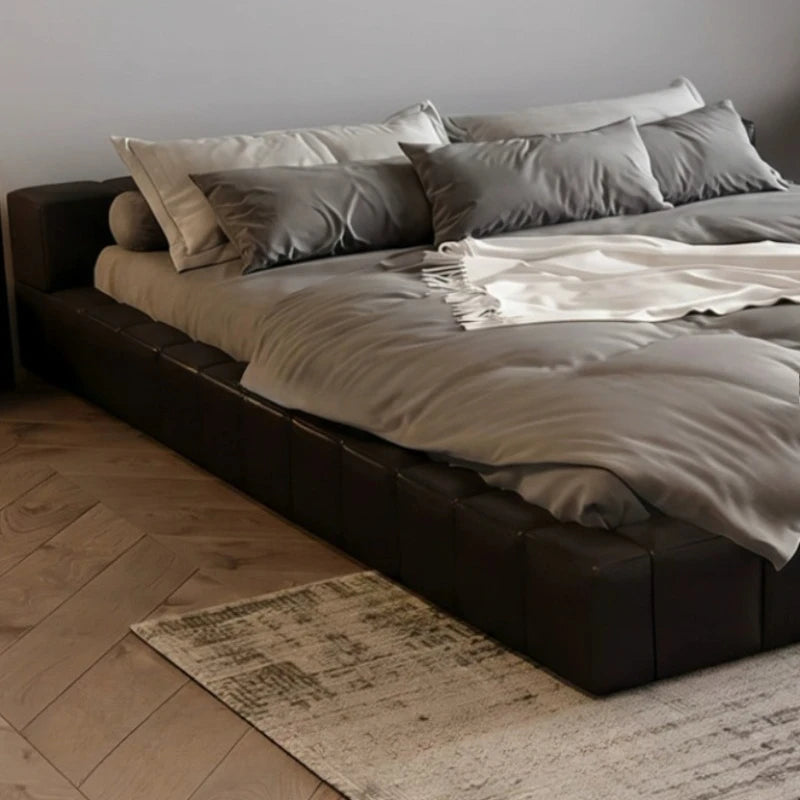 lit cuir noir moderne minimaliste 180cm 200cm chambre master meubles bois