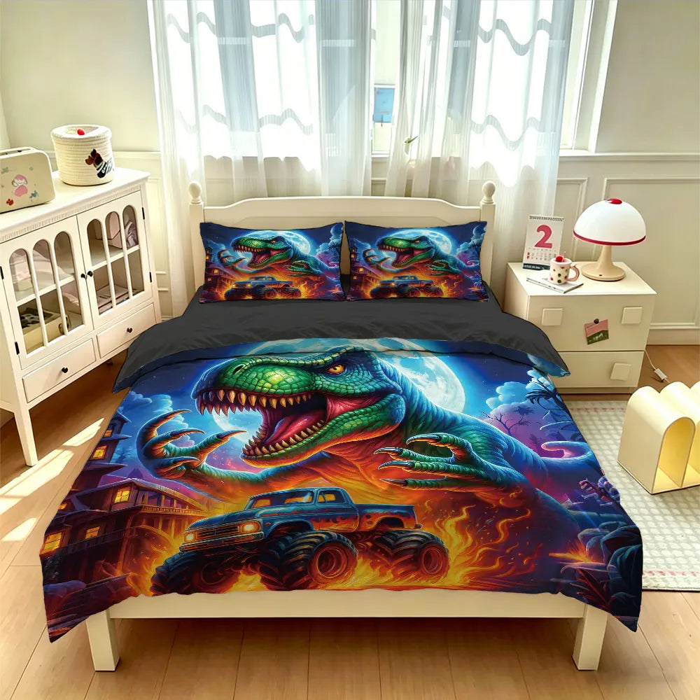 ensemble literie dinosaure bleu taies oreiller lit enfant fantastique graphique