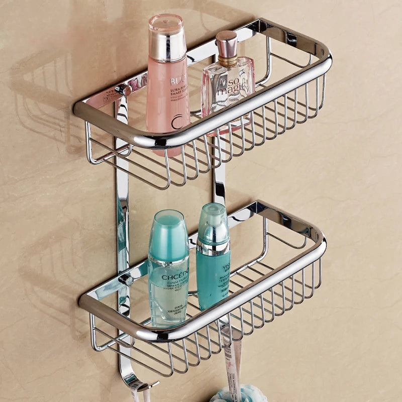 étagère salle bain double niveau or chrome moderne minimaliste clips inclusion vis écrous