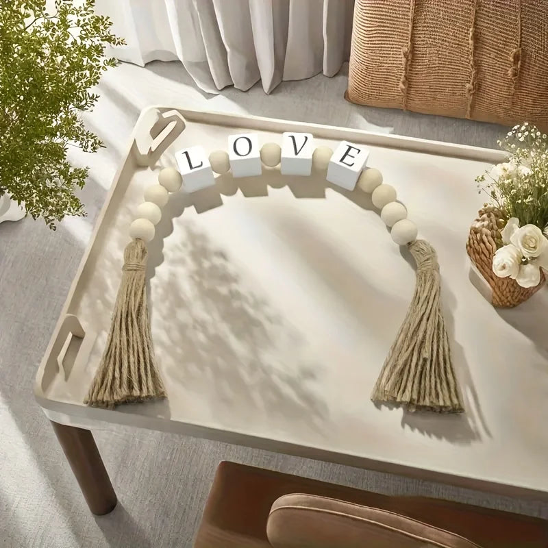 décoration intérieure guirlande lettres bois blanc tassel corde naturelle rustique chambre salon