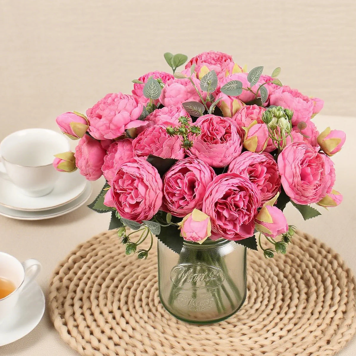 bouquet fleurs artificielles soie pivoine decoration maison elegante anniversaire mariage baby shower intérieur