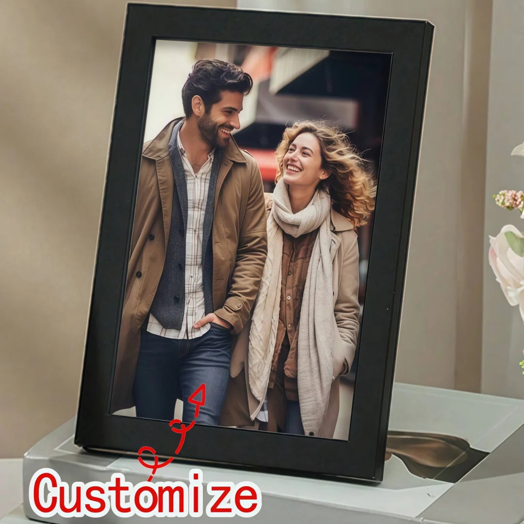 cadre photo moderne minimaliste noir rectangle texturé plastique transparent ouverture bascule support bois