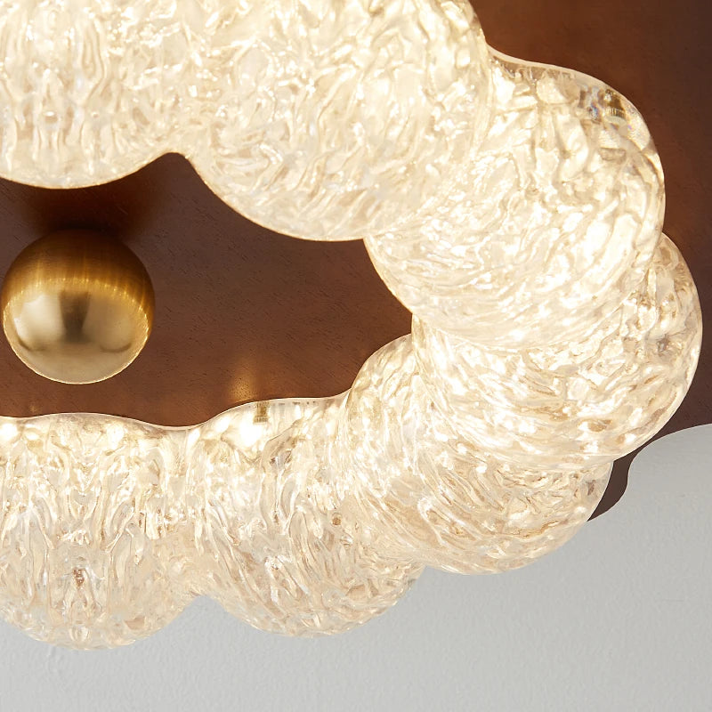 plafonnier led moderne bois marron clair verre translucide