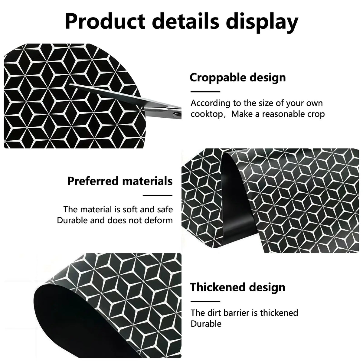 protège plaque induction silicone anti rayures moderne noir blanc hexagones adhésif durable rond rectangle
