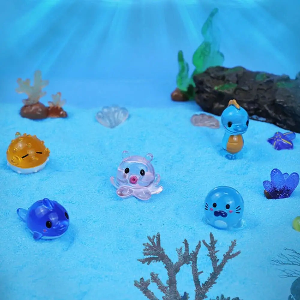 ornement lumineux dessin animé figurines animaux transparentes motifs colorés résine finition mat cartoon miniature
