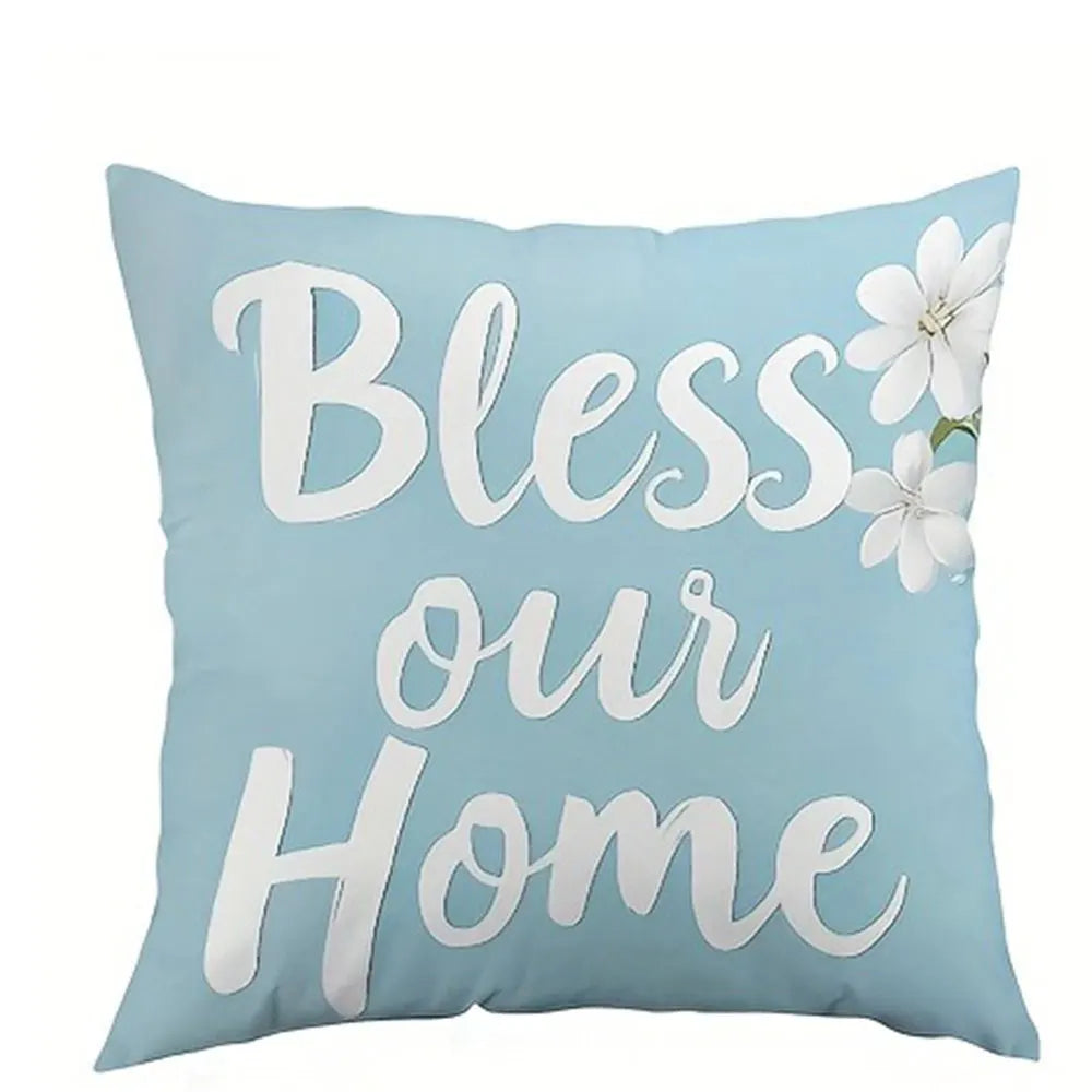 housse coussin polyester bleu clair fleurs textes décoratifs chambre salon voiture 40x40 45x45 50x50