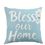 housse coussin polyester bleu clair fleurs textes décoratifs chambre salon voiture 40x40 45x45 50x50