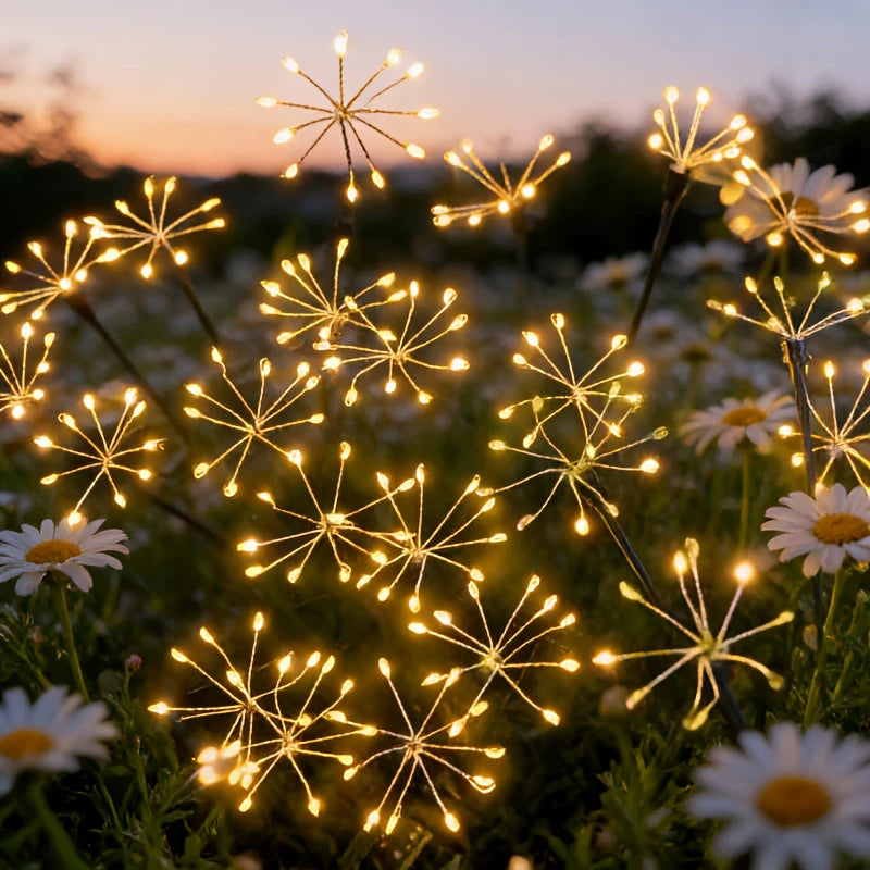 guirlande lumineuse solaire moderne étoiles doré noir fixations piquets extérieur led jardin décoration