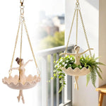 pots suspendus sculptés danseuses ballet beige clair bordure ondulée chaînes dorées élégants succulentes grimpantes