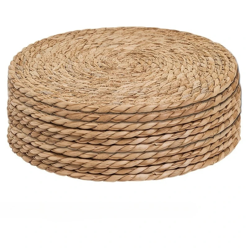 assiettes rustiques tissées lin beige clair artisanal résistant chaleur 7pcs