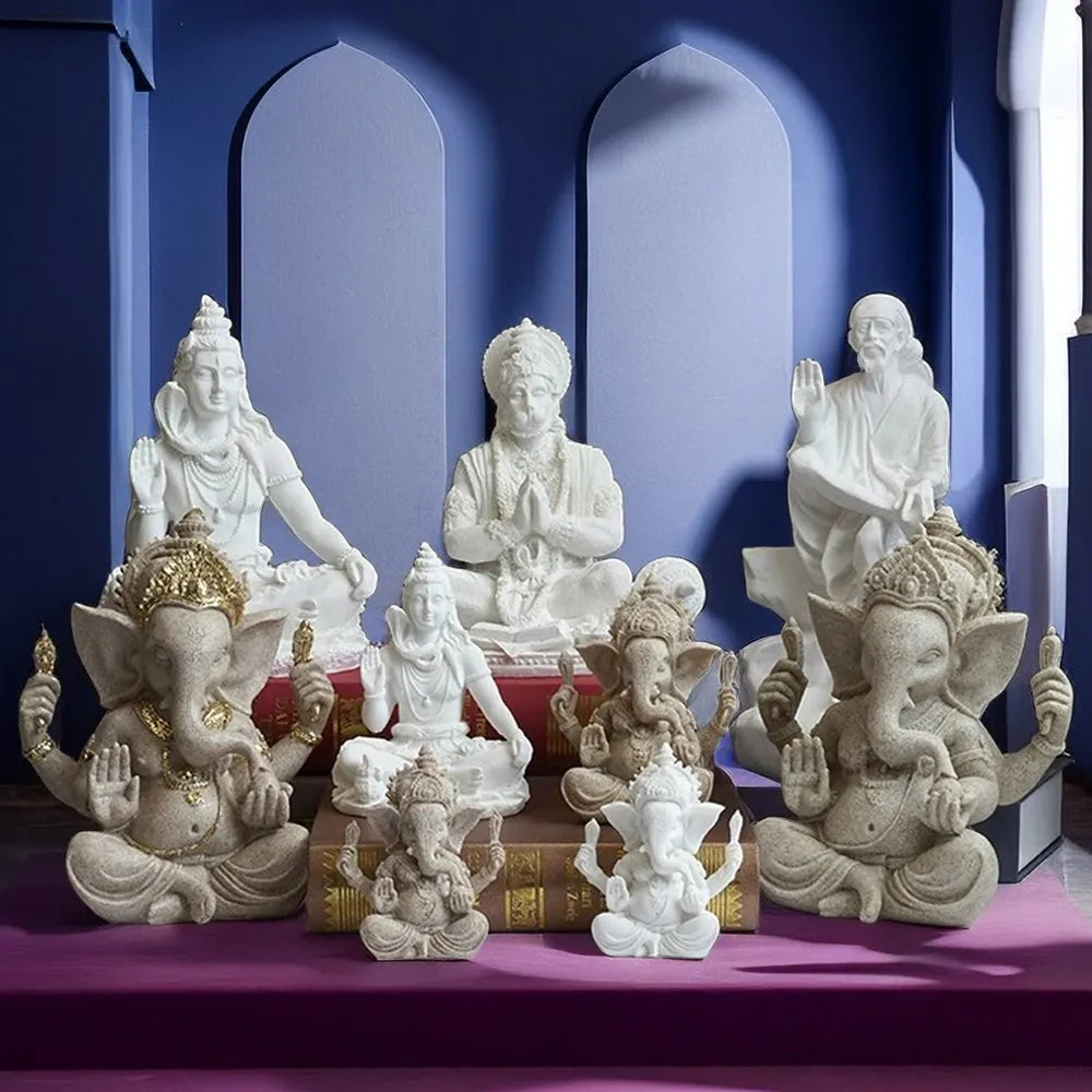statues religieuses détaillées dorures blanc classique opalescent ornements hindouisme feng shui décoration maison
