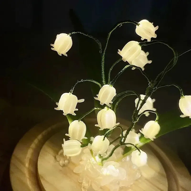 décoration chambre bouquet fleurs artificielles guirlande lumineuse base bois contemporaine saint valentin blanc vert