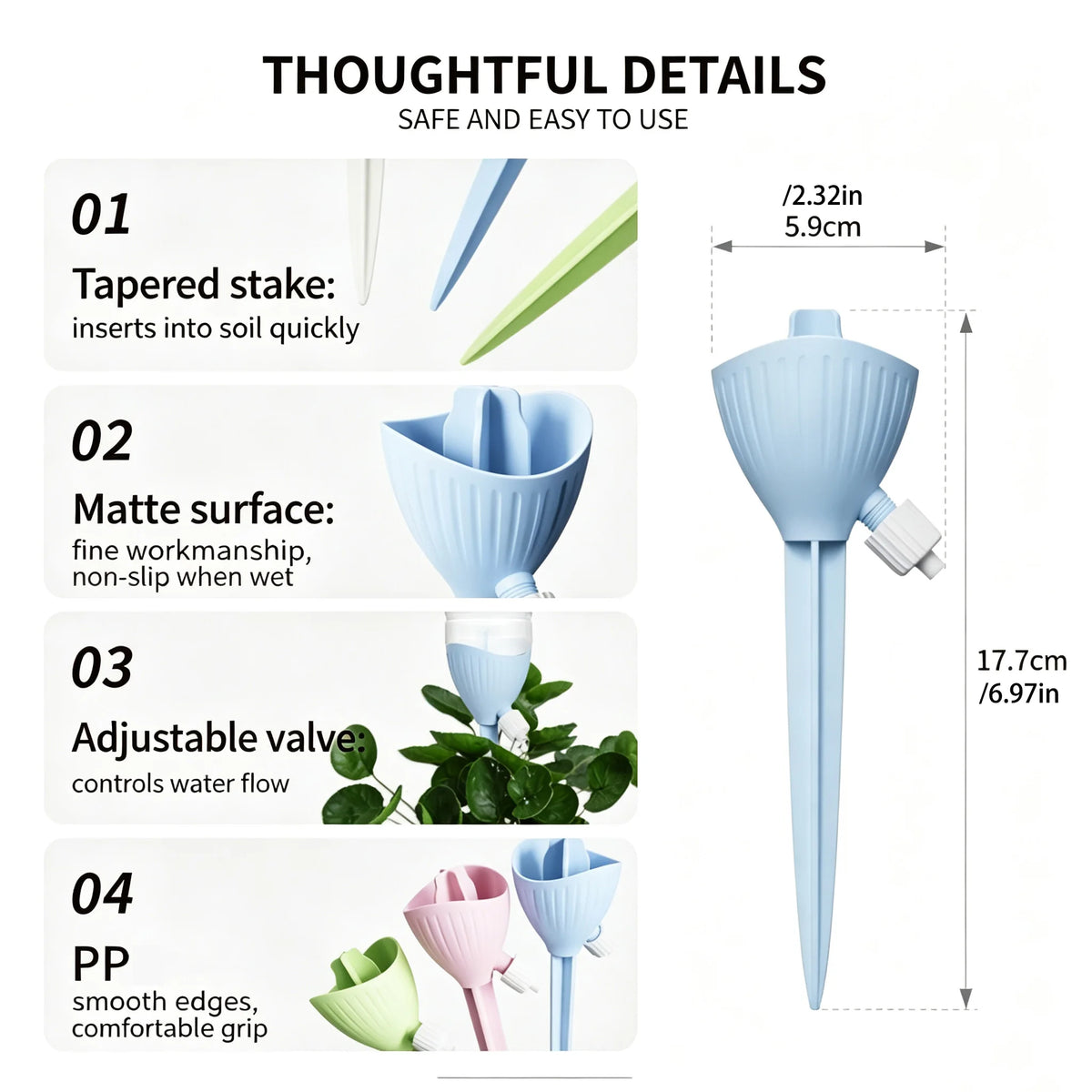 arroseur automatique goutteur lent valve ajustable bouteille universelle moderne bleu clair ridges verticales insertion