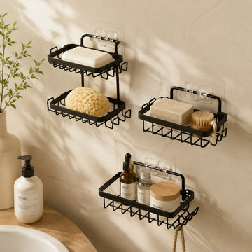 porte savon mural noir adhésif moderne minimaliste treillis support savon brosse dents