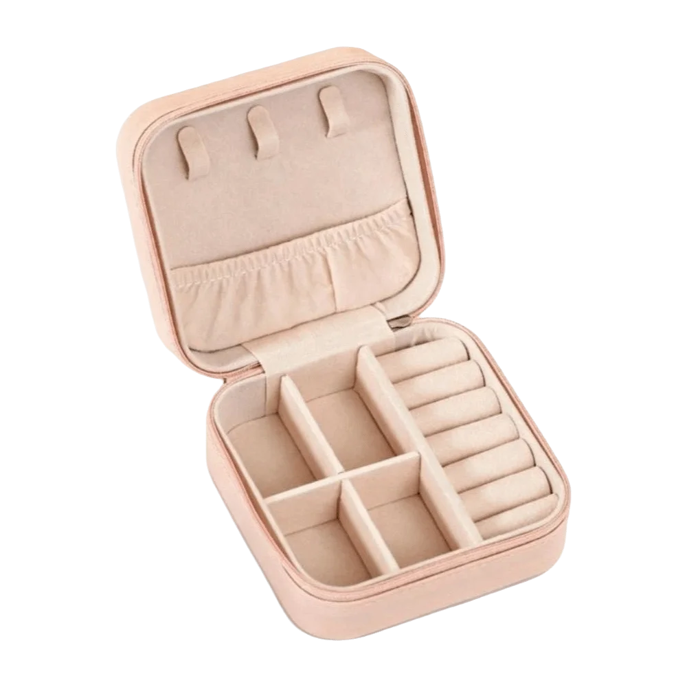 boîte bijoux velours moderne rose pâle élégante compartiments porte bijoux