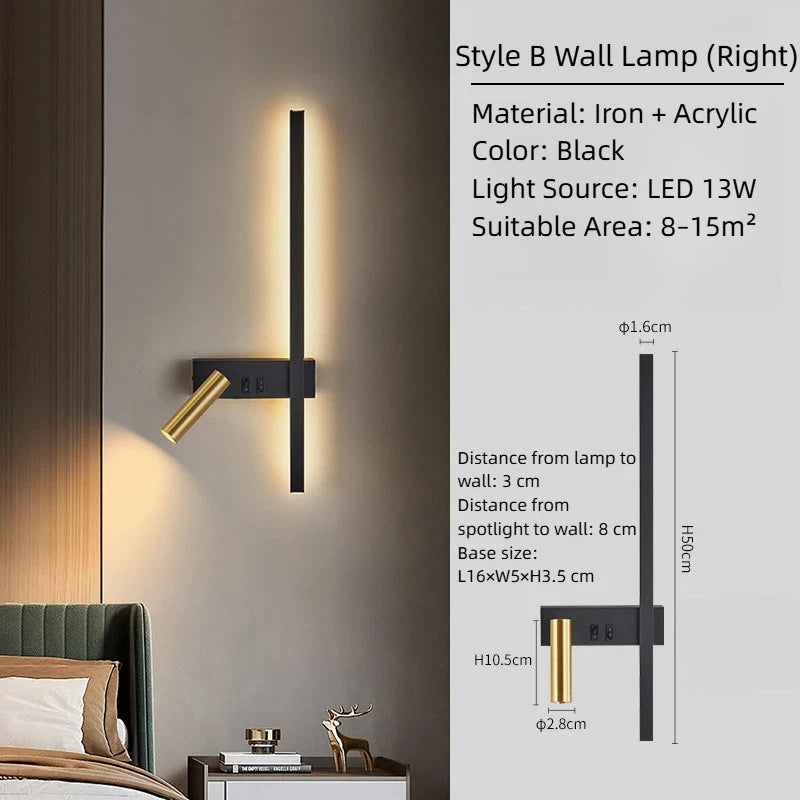 lampe murale moderne minimaliste rotation interrupteur mural protection yeux chambre salon étude