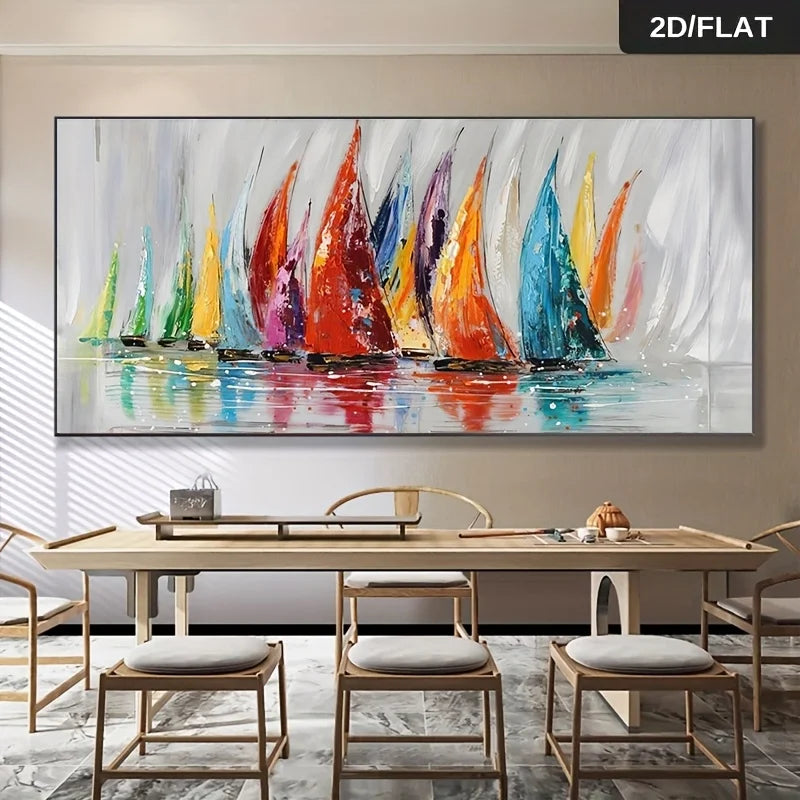 peinture toile abstraite moderne multicolore bateau voile sans cadre grande taille salon vertical rectangle