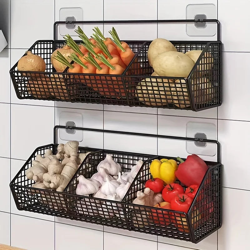 Panier mural noir pour rangement ail et oignons