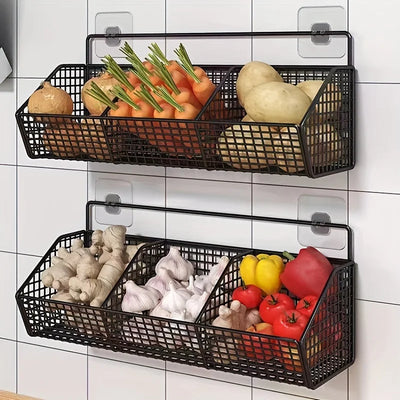 Panier mural noir pour rangement ail et oignons