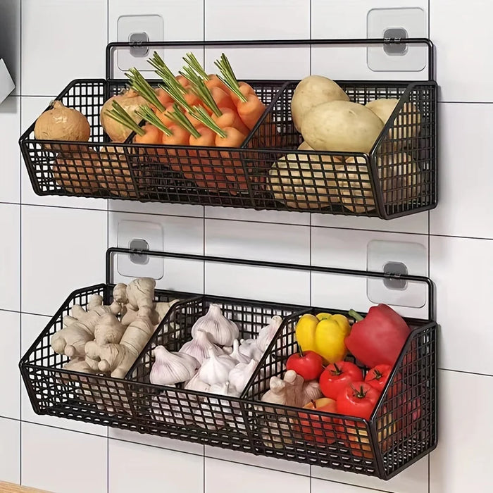 Panier mural noir pour rangement ail et oignons