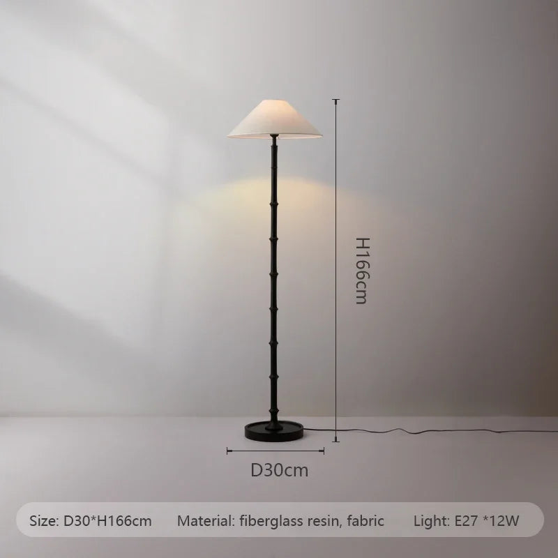 lampe sol moderne bambou noir rayures verticales abatjour tissu 11w led 90260v