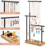 support bijoux moderne noir plateau bois boucles doreilles structure métallique haute qualité organisation industriel