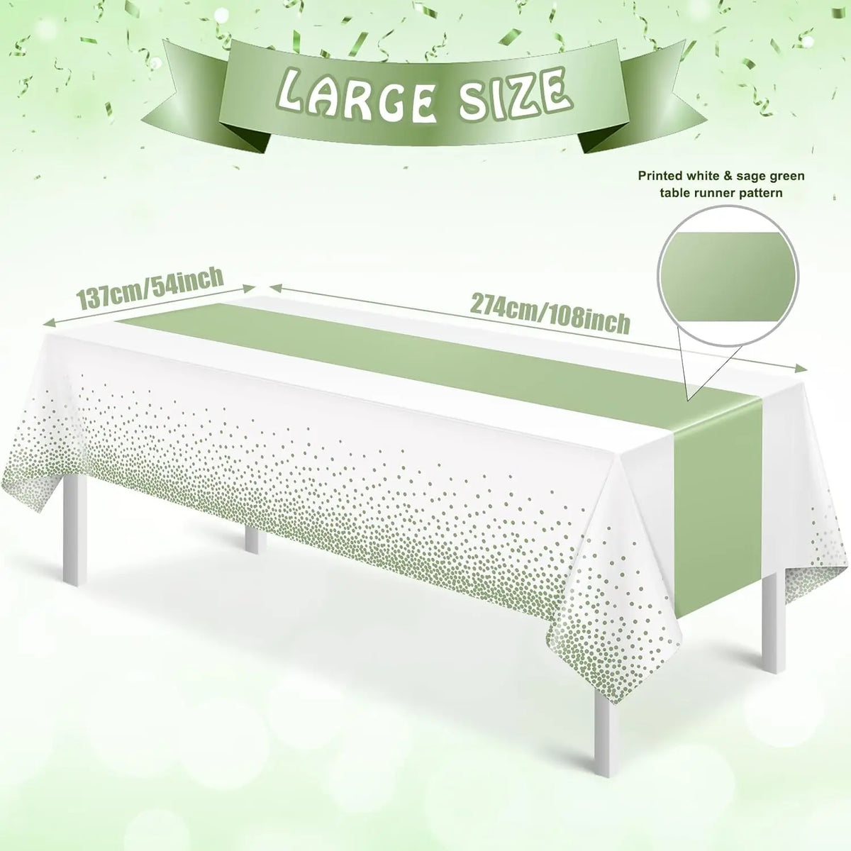 nappe blanche étoiles dorées chemin table vert satiné festif anniversaire mariage enfantsDecorationTableFestiveModernestyleSageGreen