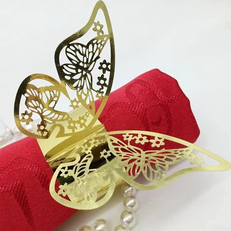 porte serviette papillon ajouré élégant doré rose bleu clair blanc pack 50 pièces transparents