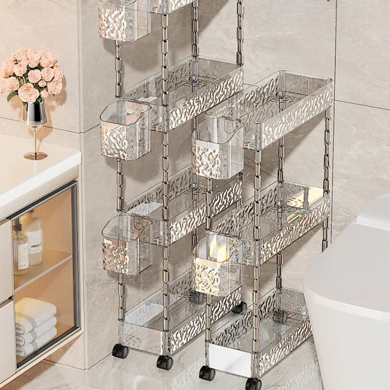 chariot rangement salle bain transparent motifs floraux acrylique quatre étages moderne imperméable roulettes.storage