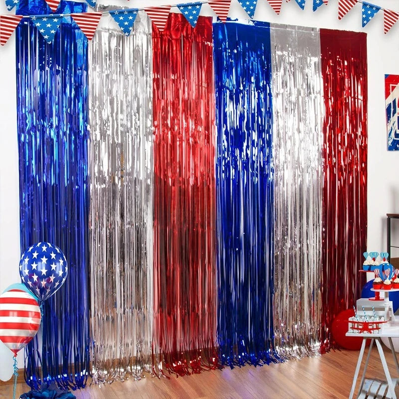 rideau décoratif rouge bleu blanc rayures étoiles adhésif festif anniversaire fête indépendance américain