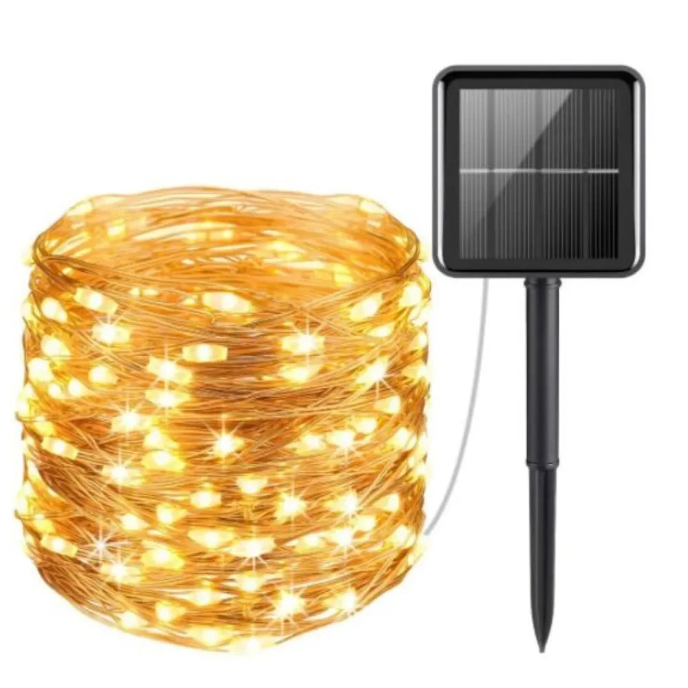 guirlande lumineuse solaire or noir 12m 100 leds moderne décoration vacancesextérieur
