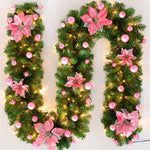 Guirlande Noël fleurs artificielles boules décoratives lumineuses intérieur festif vert doré rouge bleu