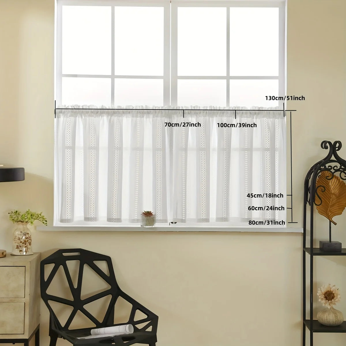 rideau blanc dentelle transparent classique fenêtre cuisine 100cm 130cm polyestère simple