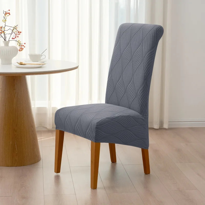 housse chaise extensible grise rayures diagonales élastique moderne salle manger maison