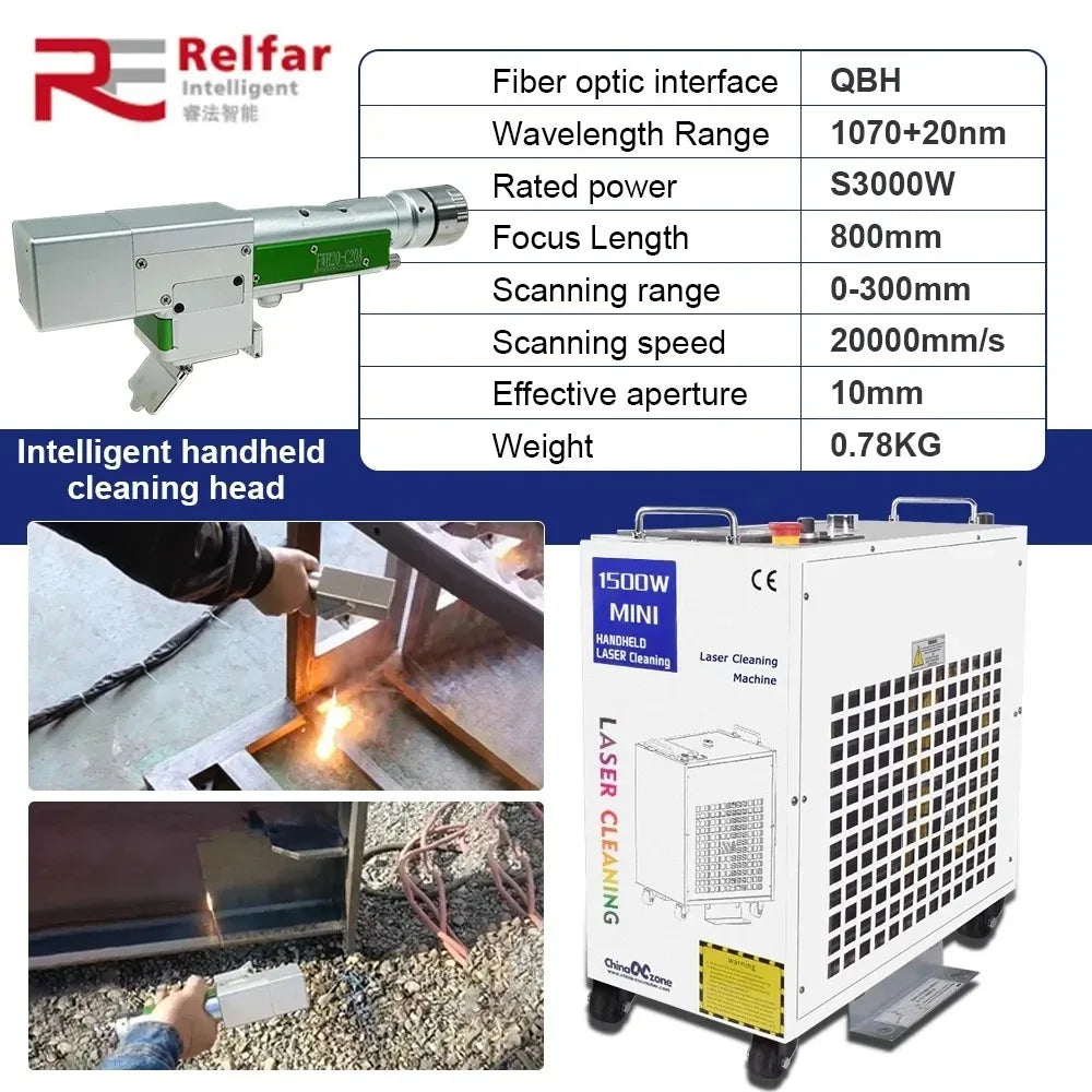 nettoyage laser machine 3000W tête manuelle tableau spécifications écran tactile objets rouillés nettoyage métal