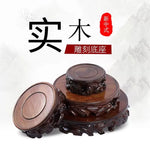 support décoratif bois sculpté motif floral artisanal marron foncé figurines bonsaïs vases plateaux