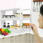 étagère rotative épices blanc moderne niveaux coulissante organisation cuisine blanc mat fixations