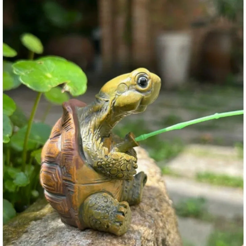 statue tortue pêche résine détaillée marron vert jaune décorative extérieure intérieure ornement jardin maison