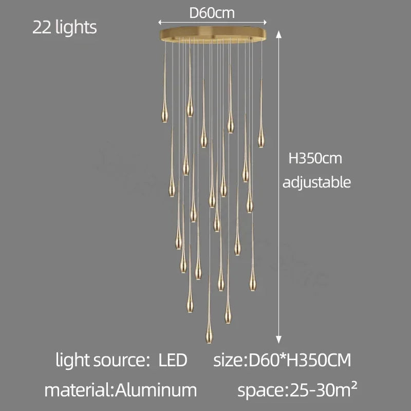 Suspension moderne dorée gouttes pluie opaques lumière chaude lumière blanche 90 260V