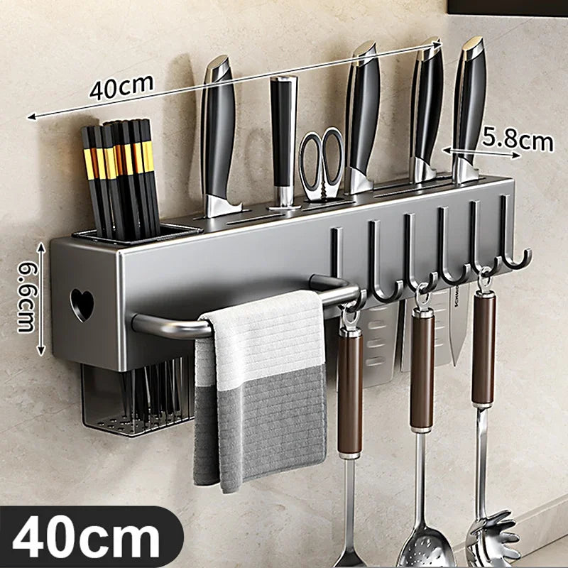 organisateur mural cuisine gris couteaux baguettes serviettes rangement multifonctionnel moderne minimaliste