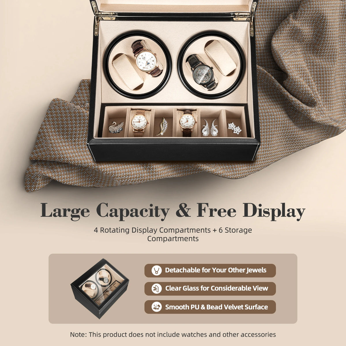 boîte montres rotative moderne compartiments rotatifs compartiments rangement bois noir beige
