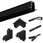 rail led magnétique noir mètres connecteurs d'angle clips fixation moderne