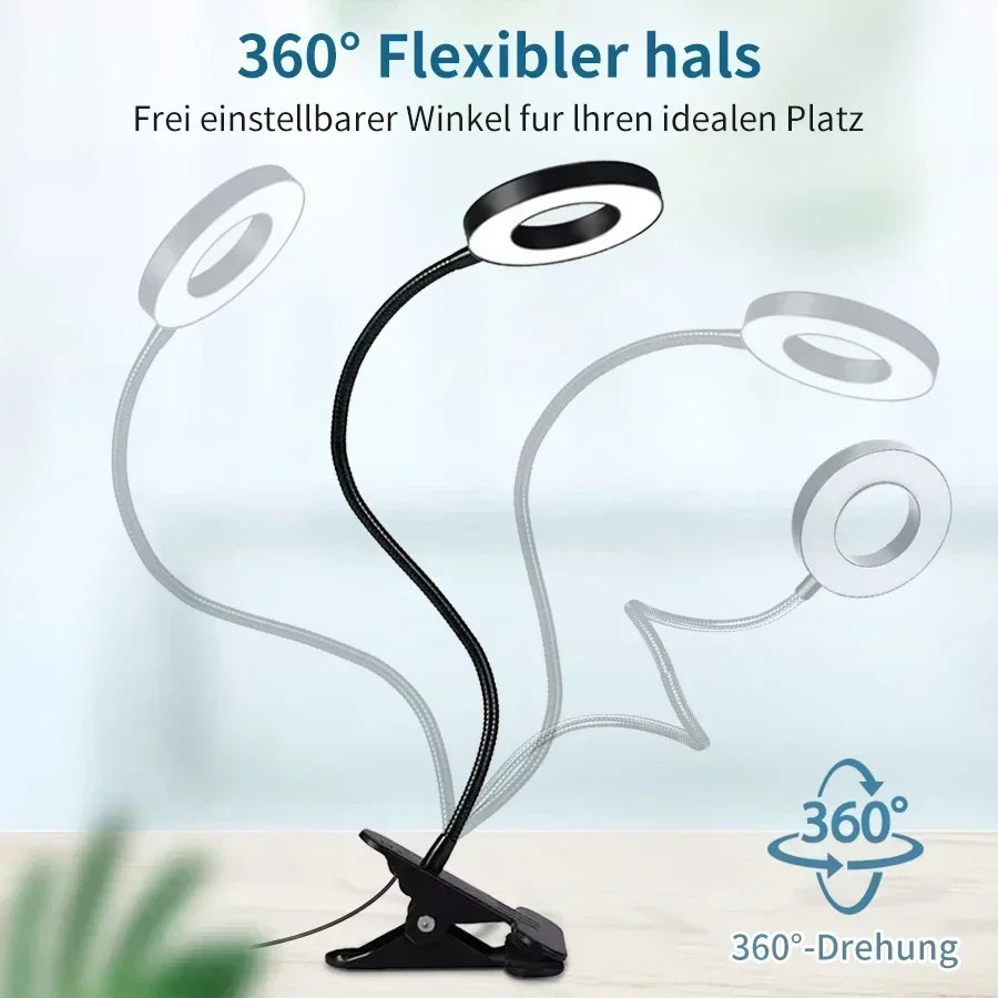 lampe flexible led usb 360° pince protection yeux éclairage lecture étude chambre noire moderne