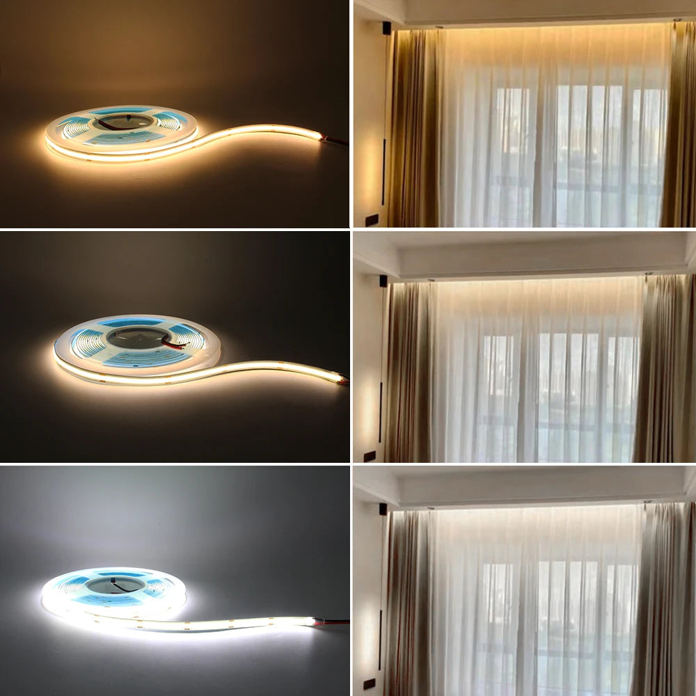 ruban led coB 5m 12v blanc chaud froid rouge vert bleu clips modernes