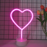 lampe décorative néon forme coeur rose base blanche rechargeable usb anniversaire mariage